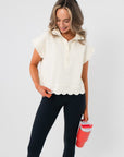 Emmy Cream Scalloped Crop Sweatshirt
