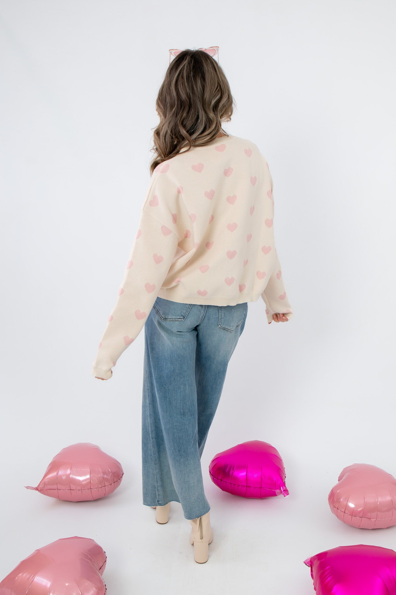 She's Blushing Cream Heart Sweater