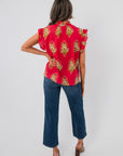 Back view of THML Magenta Floral Block Print Top highlighting floral block pattern and flowy silhouette, perfect for spring styling.