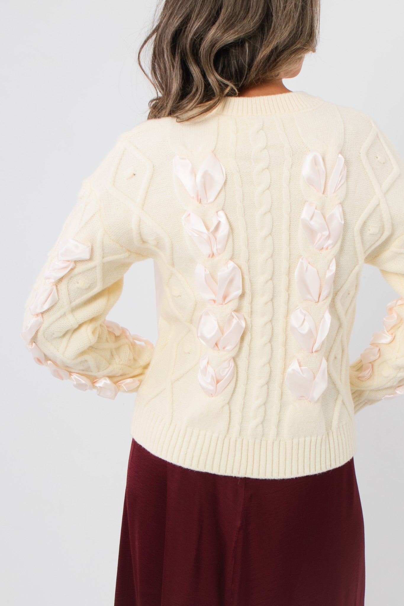 Khloe Chunky Cable Knit Ribbon Detail Sweater