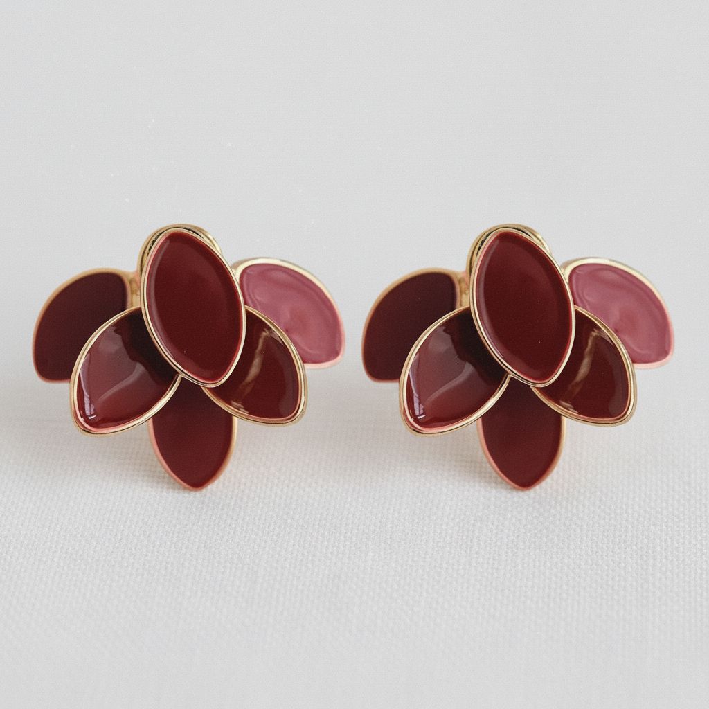 Mulberry Enamel Leaf Stud Earrings