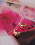 Chunky Pink Gemstone Gold Hoops featuring bold pink accents and textured gold finish, ideal for trendy, comfortable daily accessorizing.