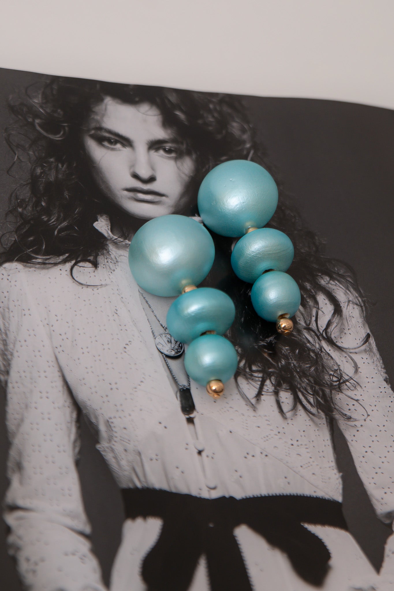 Light Blue Wood Ball Earrings – Lightweight Statement Jewelry with tiered wooden spheres in soft blue tones, perfect for trendy seasonal outfits.