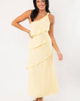 Radiate elegance in our Andie Yellow Layered One Shoulder Maxi Dress featuring tiered ruffles and a flattering asymmetrical neckline.