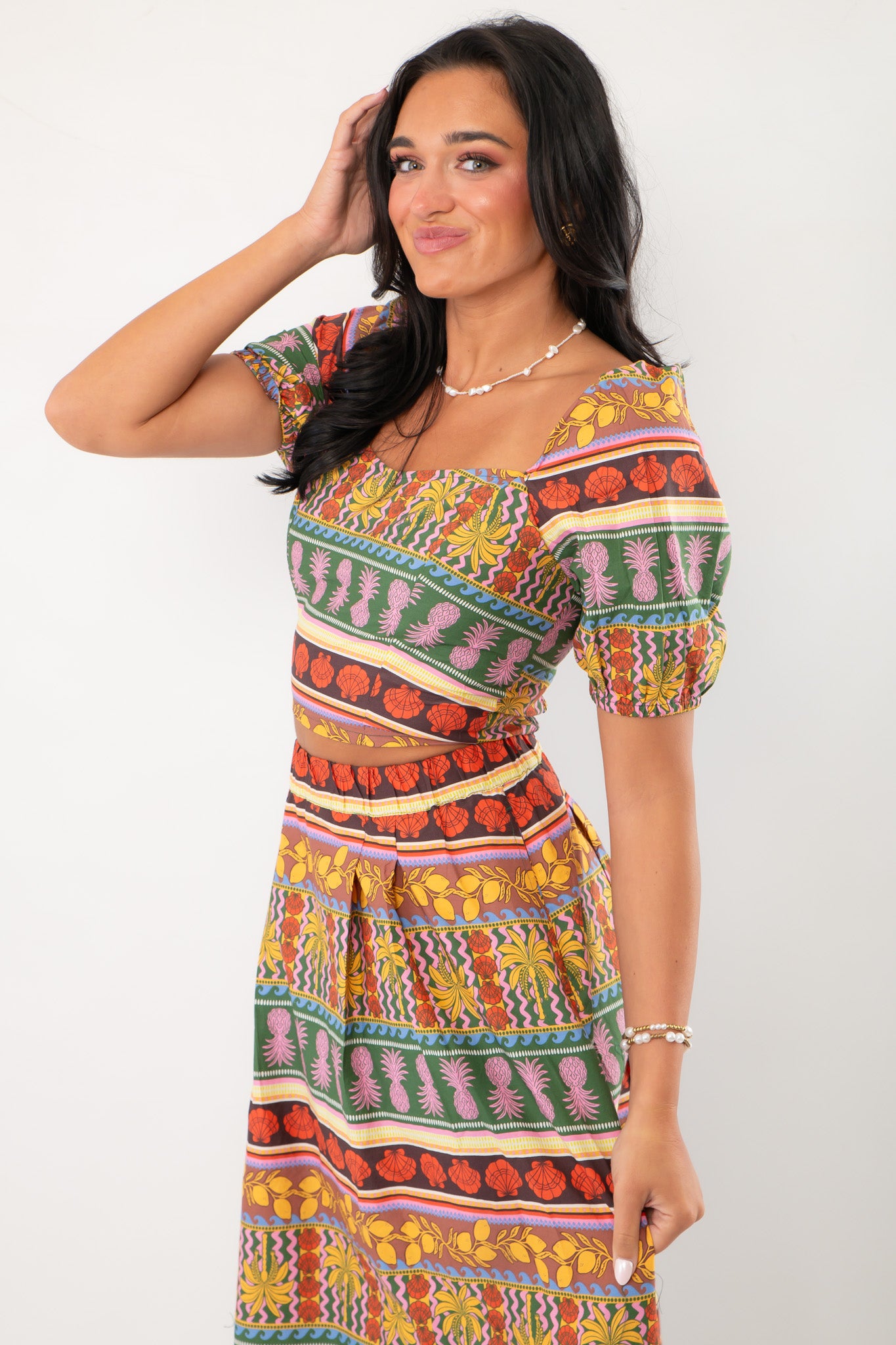 Truly Tropical Puff Sleeve Crop Top