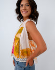 Marie Floral Eyelet Trim Sleeveless Top