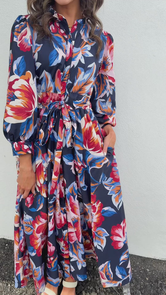 Prosperina Mayfair Hostess Midi Dress with side pockets and button front