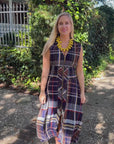 THML Navy Tartan Plaid Zip Front Midi Dress
