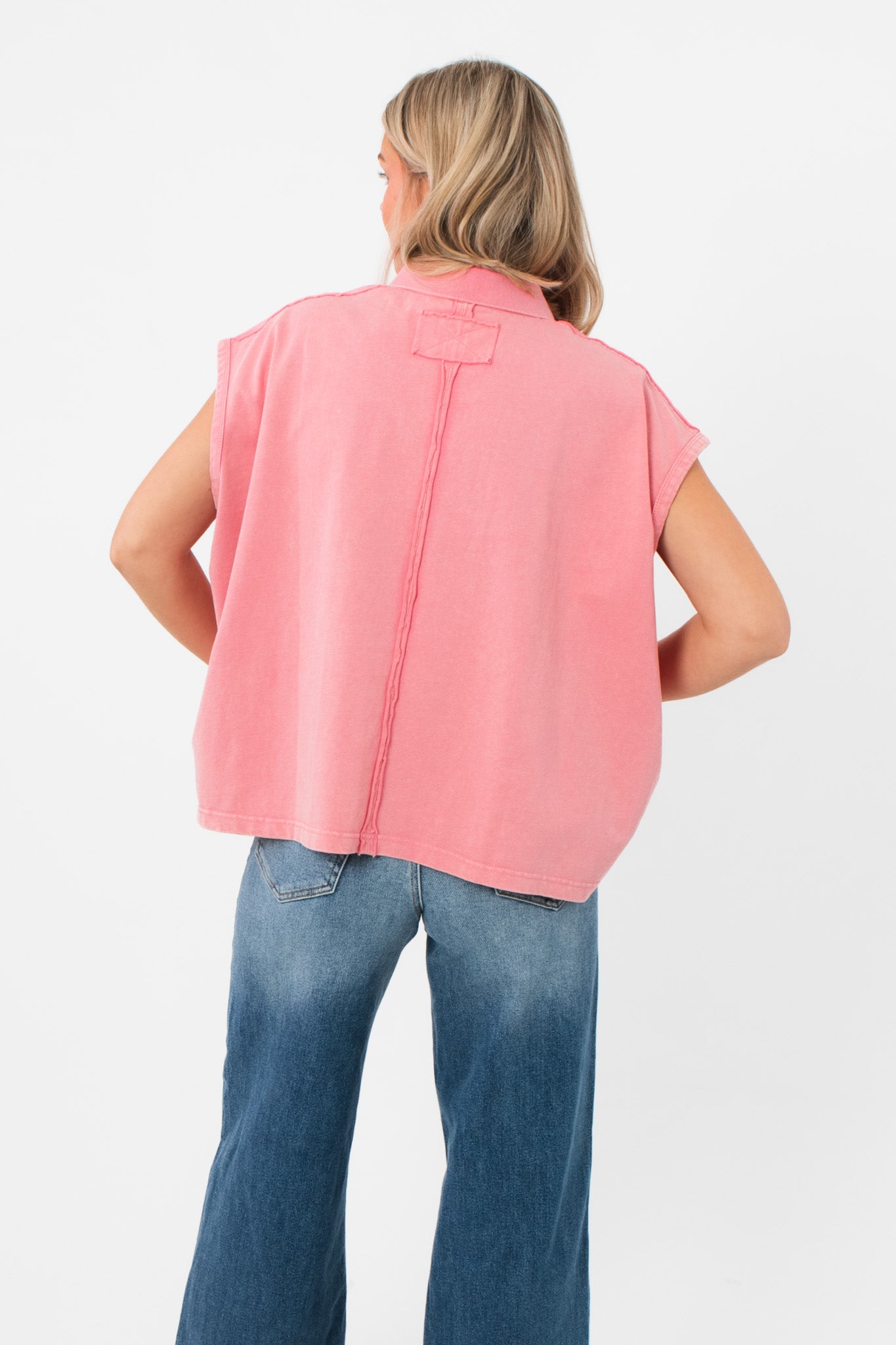 Double Check Pink Sleeveless Polo Top