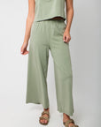 Z Supply Avocado Scout Jersey Pant in soft green cotton with relaxed wide-leg fit and high-rise elastic waistband, ideal for casual wear.
