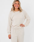 Z Supply Crystal All Around Sweatshirt in cream with pearl trim detail, lightweight pullover top for women with relaxed fit and long sleeves.