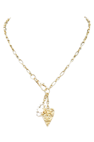 Heart & Evil Eye Necklace-Golden Stella-L. Mae Boutique