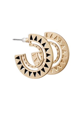 Aztec Patterned Gold Hoop Earrings-Golden Stella-L. Mae Boutique