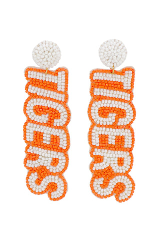 Orange & White Tigers Beaded Earrings-Golden Stella-L. Mae Boutique