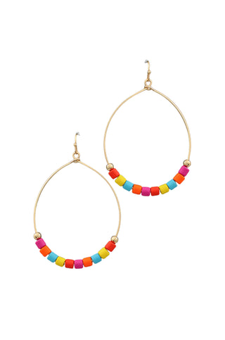 Colorful Bead Gold Wire Teardrop Earrings-Golden Stella-L. Mae Boutique