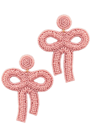 Pink Beaded Bow Statement Earrings-Golden Stella-L. Mae Boutique