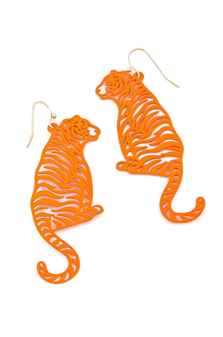 Orange Color Coated Tiger Earrings-Golden Stella-L. Mae Boutique