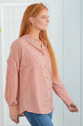 Timelessly True Rust Houndstooth Button Down-Fate-L. Mae Boutique