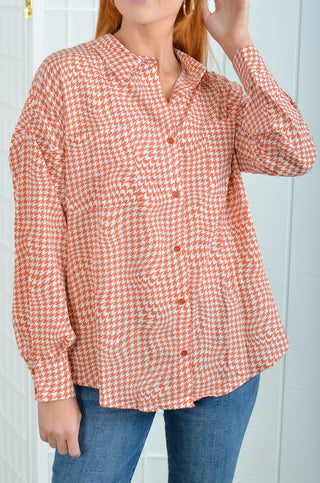 Timelessly True Rust Houndstooth Button Down-Fate-L. Mae Boutique