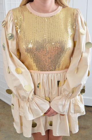 Queen of Sparkles Gold Paillette Sequin Beige Dress-Queen of Sparkles-L. Mae Boutique