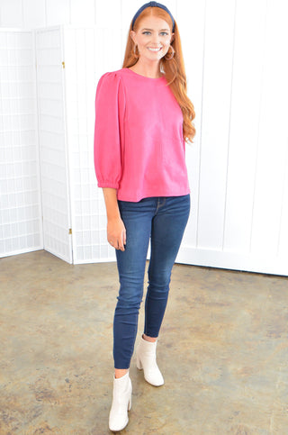 THML Hot Pink Suede Half Sleeve Top-THML-L. Mae Boutique