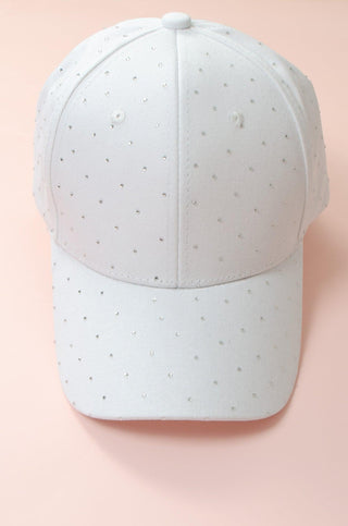 White Rhinestone Studded Baseball Hat-Fame Accessories-L. Mae Boutique