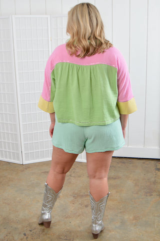 Queen of Sparkles Pastel Colorblock Rhinestone Gauze Shorts-Queen of Sparkles-L. Mae Boutique