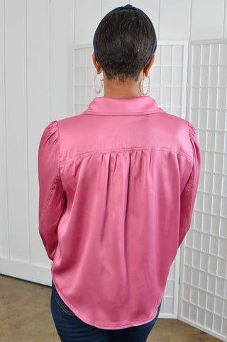 Textured Pink Satin Button Up Shirt-Fate-L. Mae Boutique