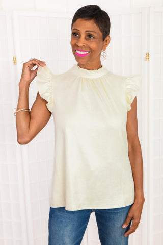 Vibrant Expression Ivory Suede Ruffle Sleeve Top-Voy-L. Mae Boutique