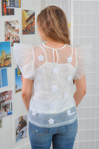 Whimsical White Mesh Star Print Top-TCEC-L. Mae Boutique
