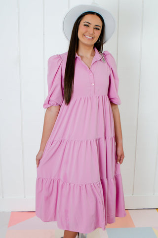 Pastel Lavender Rhinestone Collar Maxi Dress-TCEC-L. Mae Boutique