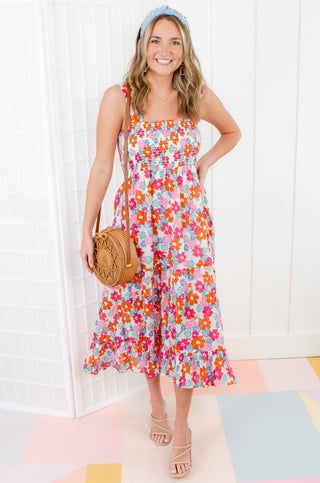 THML Smocked Floral Maxi Dress-THML-L. Mae Boutique