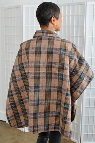 THML Brown Plaid High Neck Poncho-THML-L. Mae Boutique