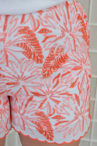 White & Coral Maia Embroidered Shorts-BTFL-Life-L. Mae Boutique