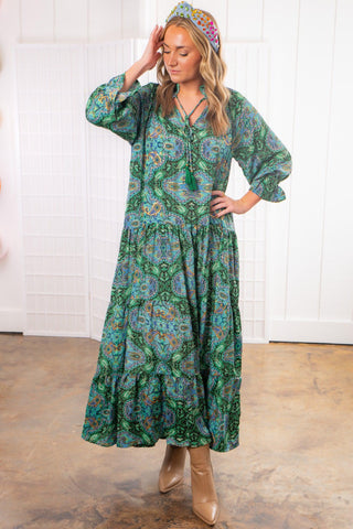 Parker Green Floral Tiered Maxi Dress-Fashion Fuse-L. Mae Boutique