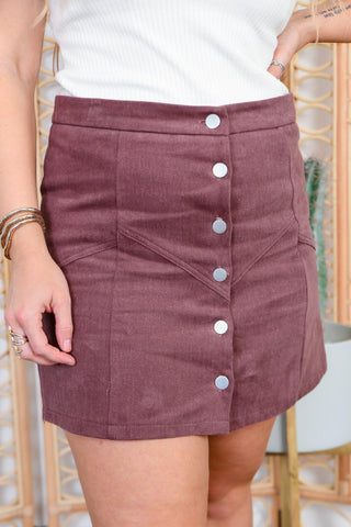 Leaves are Falling Brown Suede Button Up Mini Skirt-She + Sky-L. Mae Boutique