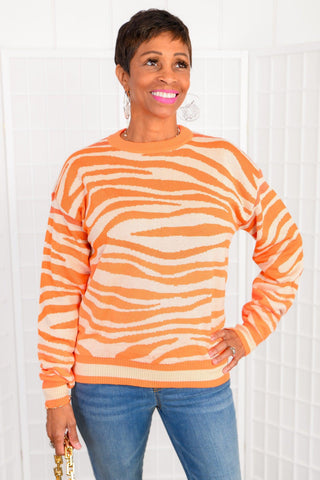 Dash of Wild Orange Ombre Tiger Stripe Sweater-The Tellier-L. Mae Boutique