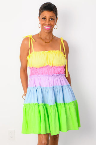 Limeade Tiered Color Block Mini Dress-&Merci-L. Mae Boutique