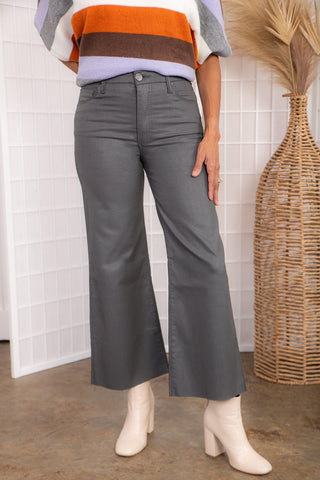 Kut Meg High Rise Fab Ab Coated Grey Wide Leg Jean-Kut from the Kloth-L. Mae Boutique