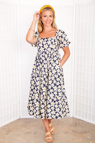 Daisy Ivory Floral Midi Dress-BaeVely-L. Mae Boutique