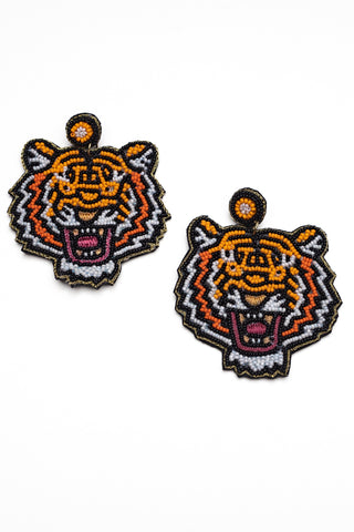 Roaring Tiger Beaded Earrings-Golden Stella-L. Mae Boutique