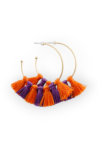 Lucky Team Orange Tassel Hoop Earrings-Golden Stella-L. Mae Boutique
