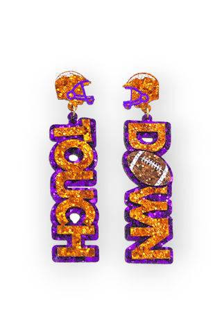 Touchdown Dance Orange & Purple Earrings-Golden Stella-L. Mae Boutique