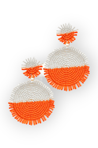 Orange & White Color Block Gameday Round Beaded Earrings-Golden Stella-L. Mae Boutique