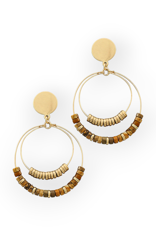 Stone Beaded Double Disk Earrings-Golden Stella-L. Mae Boutique
