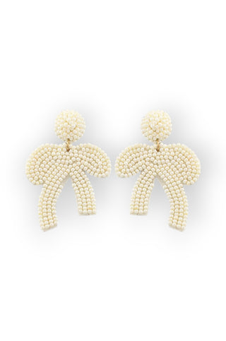 Bailey White Bow Beaded Statement Earrings-Golden Stella-L. Mae Boutique