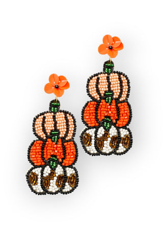 Fall Pumpkin Stack Beaded Earrings-Golden Stella-L. Mae Boutique