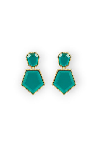 Green Glass Pentagon Geometric Dangle Earrings-Golden Stella-L. Mae Boutique