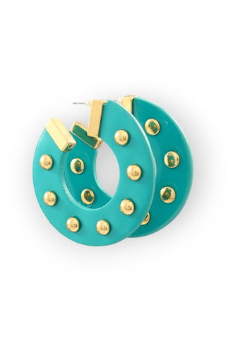 Go Teal Ball Studded Leather Hoops-Golden Stella-L. Mae Boutique