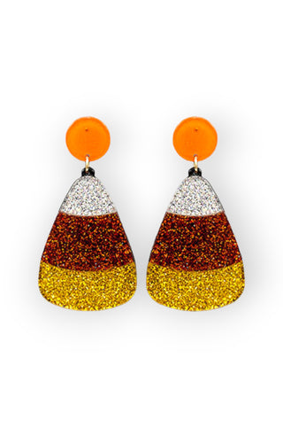 Glittered Resin Candy Corn Drop Earrings-Golden Stella-L. Mae Boutique
